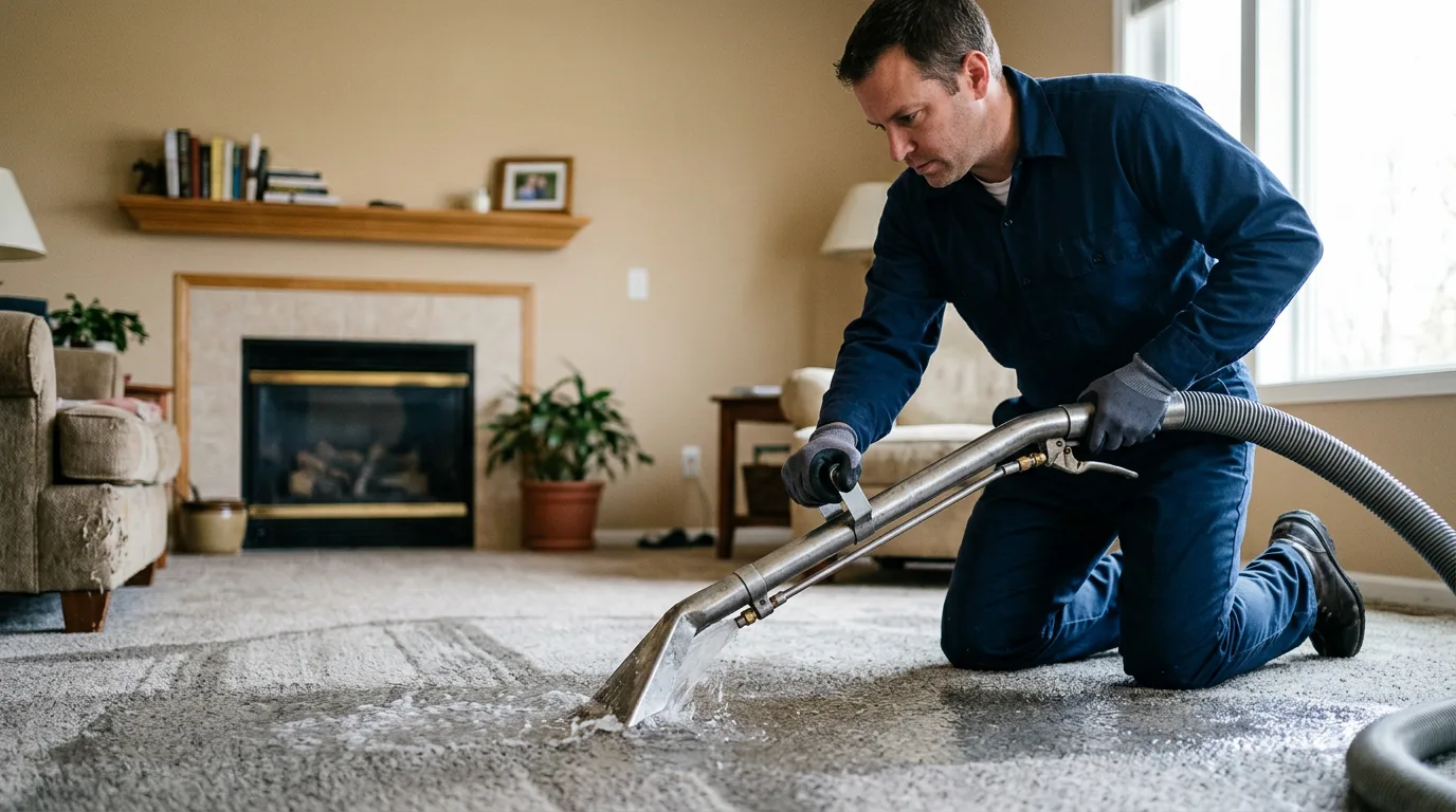 Water damage restoration technician working near Reading, MI
